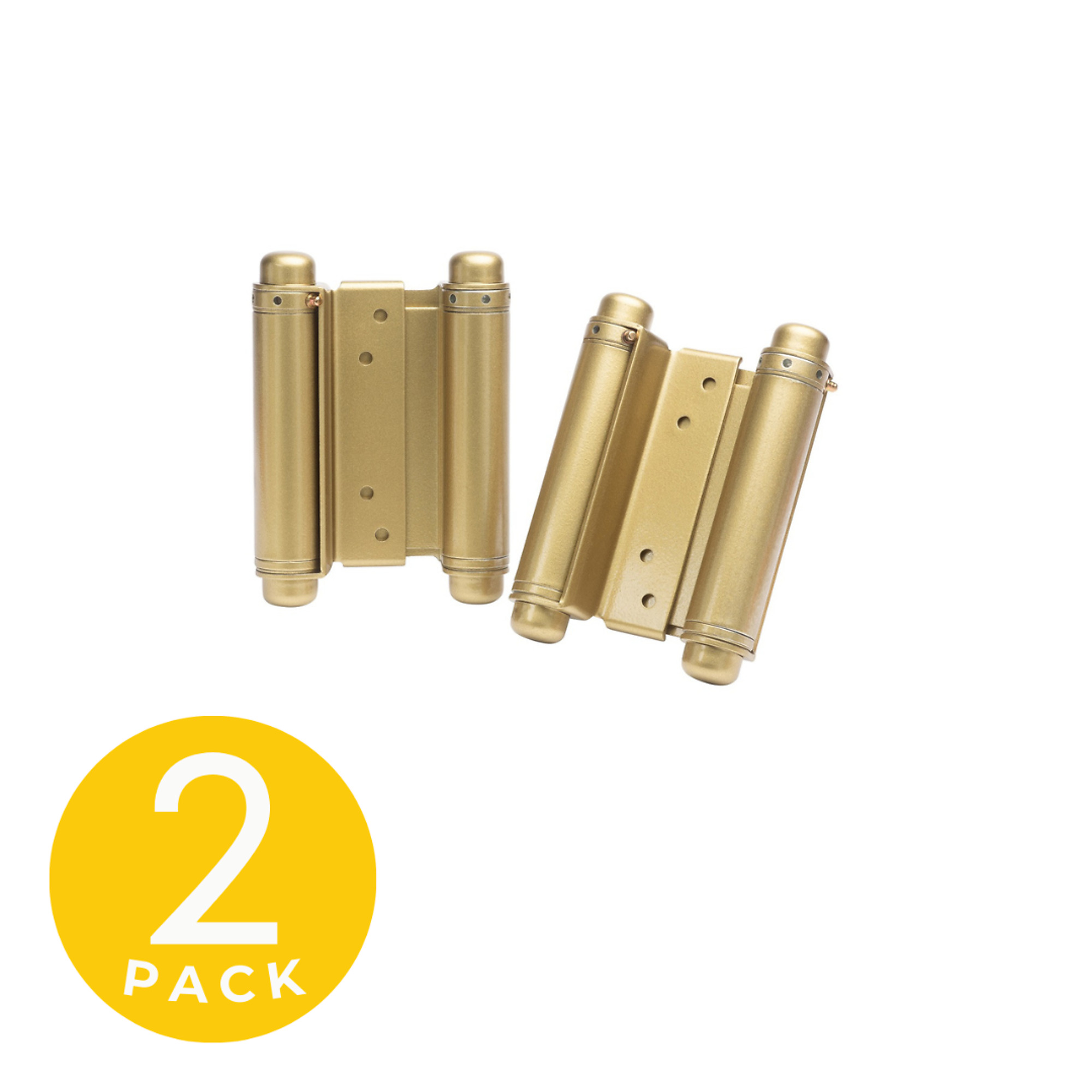 Trans-Atlantic, 4 in. Bright Brass Double Acting Barrel Spring Squared Hinge with Non-Removable Pin - Set of 2, #DH-TAN5004-US3